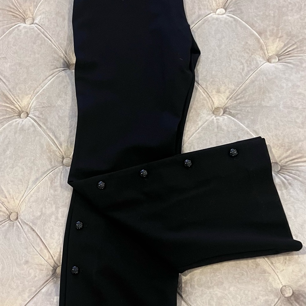 Women's Black Wide-Leg Pants with Decorative Buttons